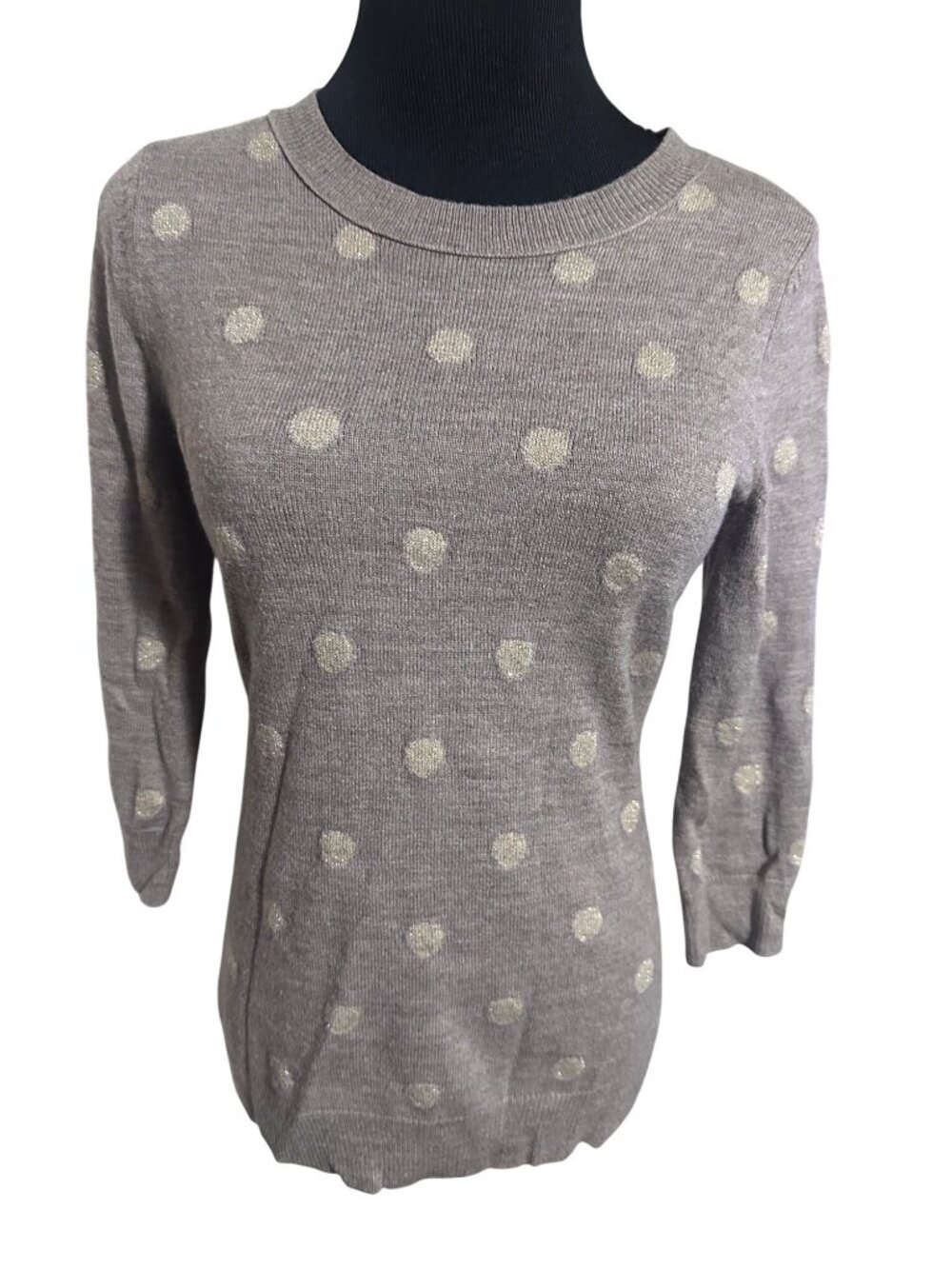 New York & Company beige and gold polkadot crewneck sweater size XS